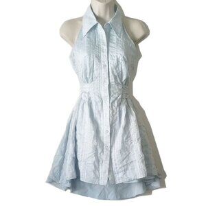 High-Low Fit-N-Flare Mini Dress XS Pintucked Cotton Seersucker Fully Lined
